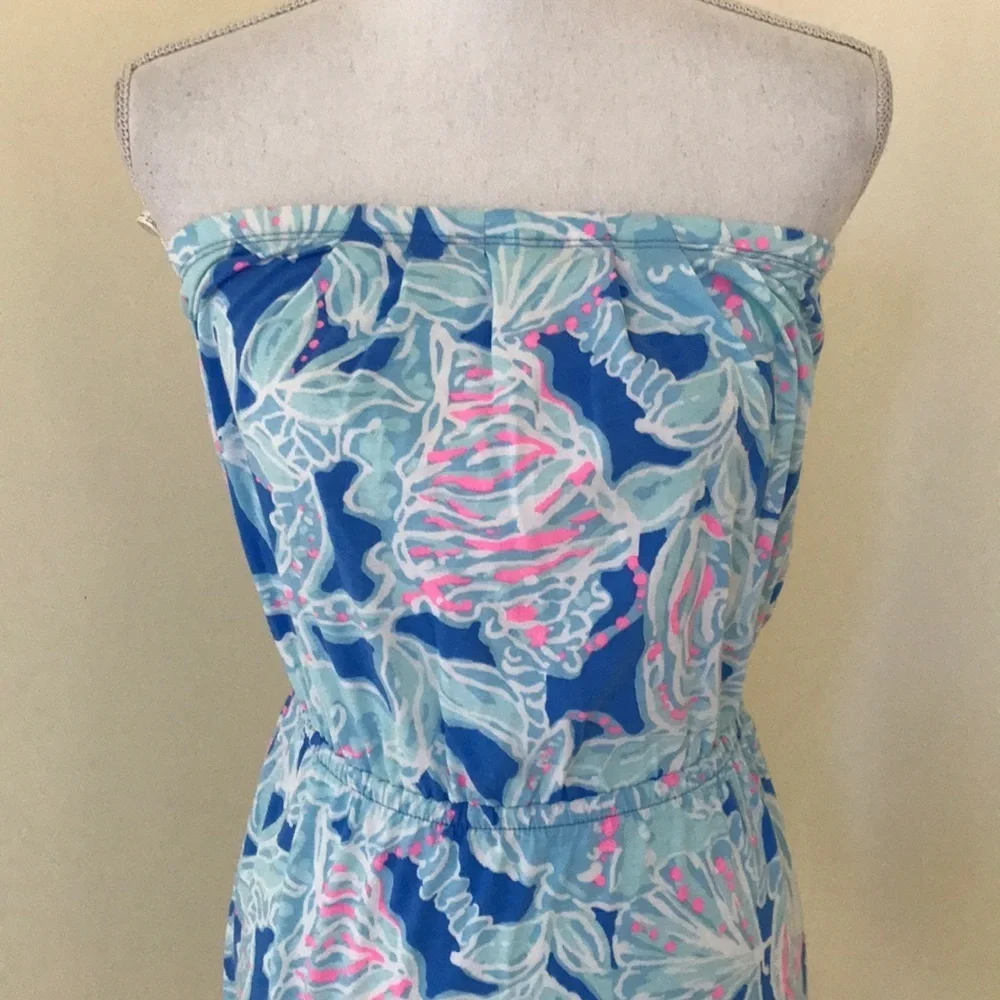 LILLY PULITZER Size XS blue combo strapless dress - Picture 2 of 7